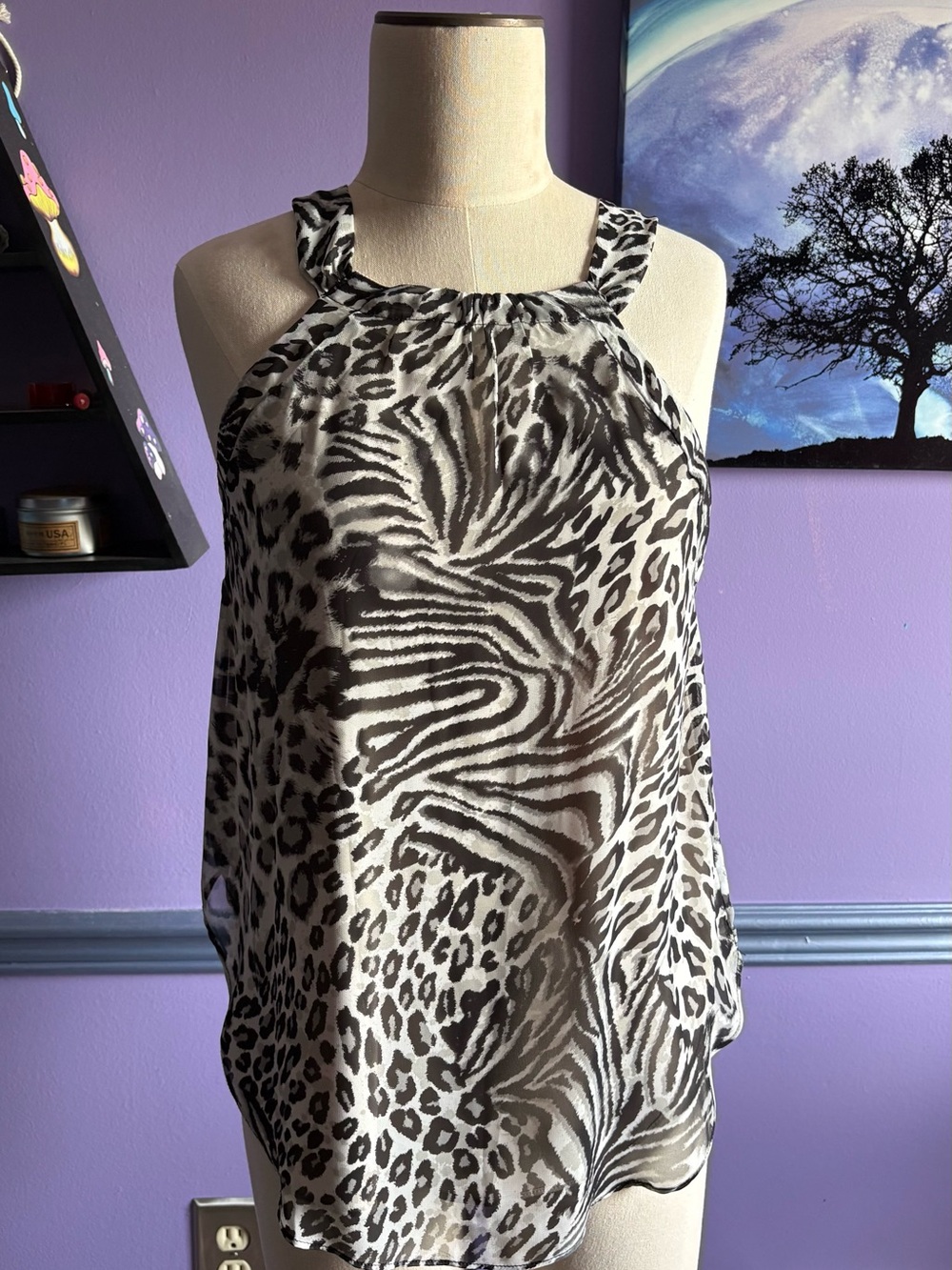 Altar'd State Black & White Animal-Print Halter Camisole NWOT